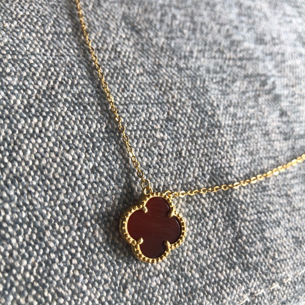 SILVER-TONE BLACK CLOVER NECKLACE - Picture 6 of 10